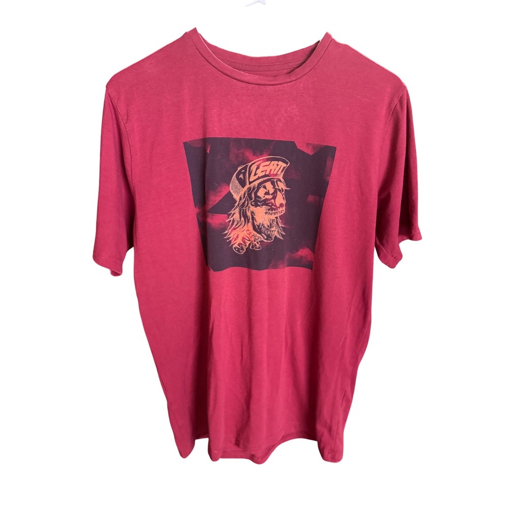 Leatt Mens Skull Graphic T-Shirt Red Short Sleeve Crew Neck Size Small